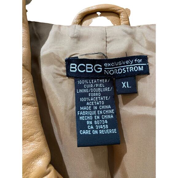 BCBG Women's Tan Leather Long Sleeves Button Front Jacket Size XL - Picture 6 of 8